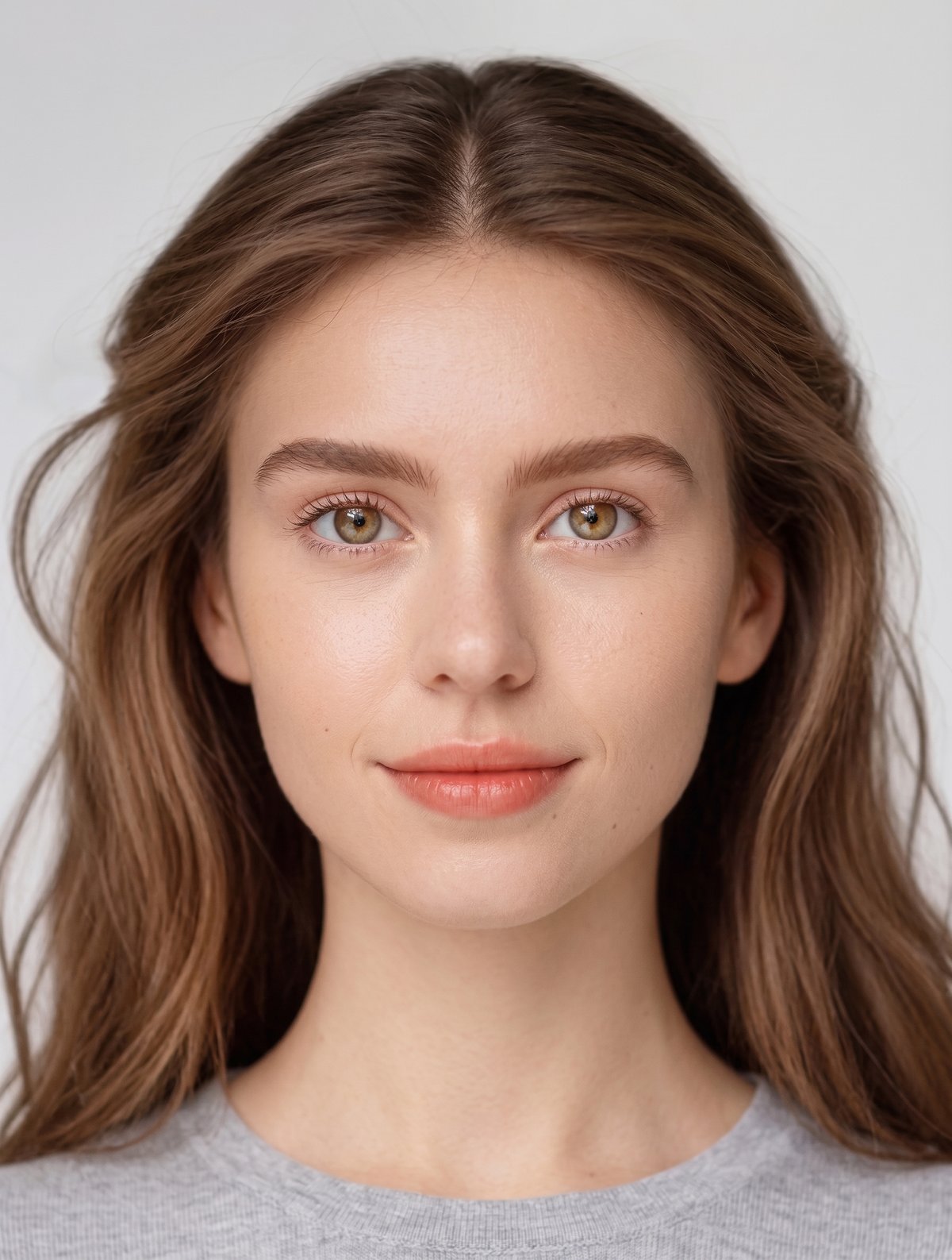 Full-face portrait of the synthetic subject with measurement overlay